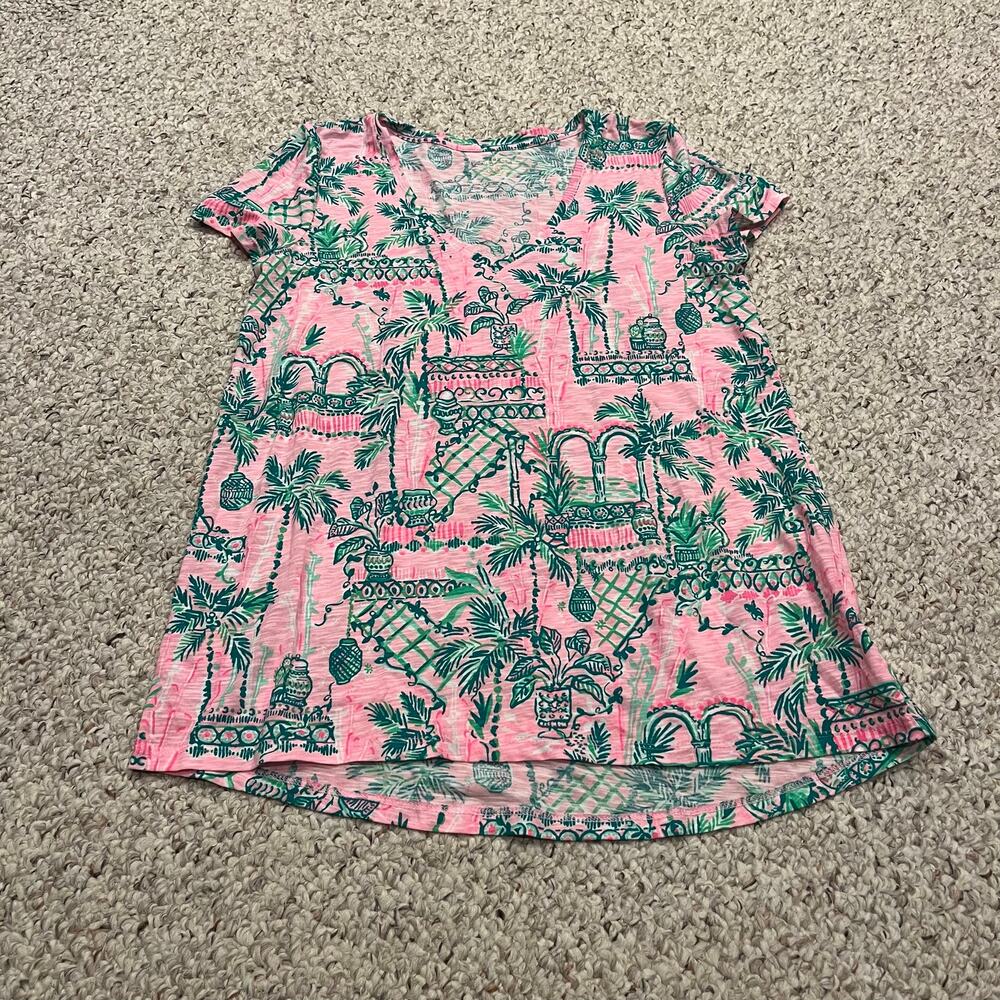 Lilly Pulitzer Etta V Neck Cotton Tee XS Coastal Resortwear Preppy Casual